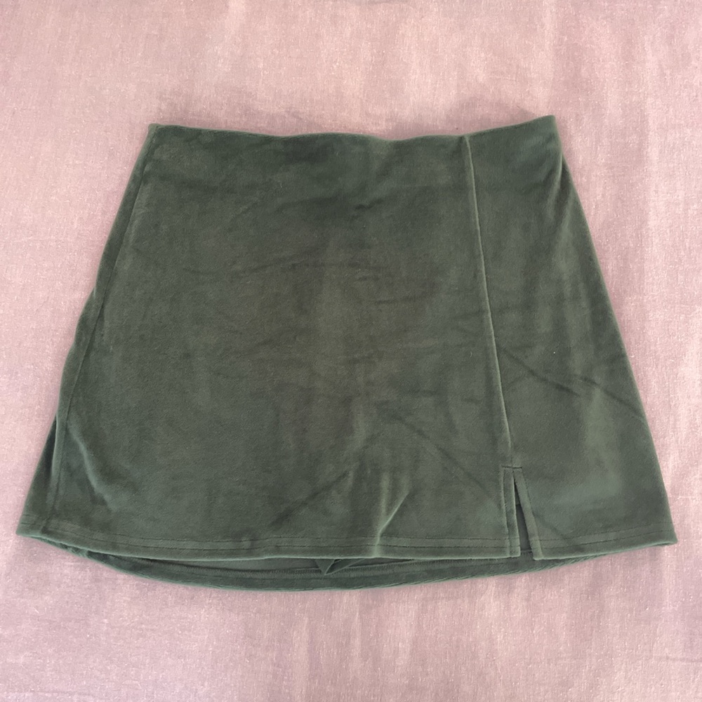 American Eagle Velvet Green A-Line Mini Skirt with Slit